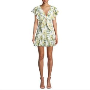 La Maison Talulah Tash Gardenia-Print Ruffle Mini Dress White, Yellow M